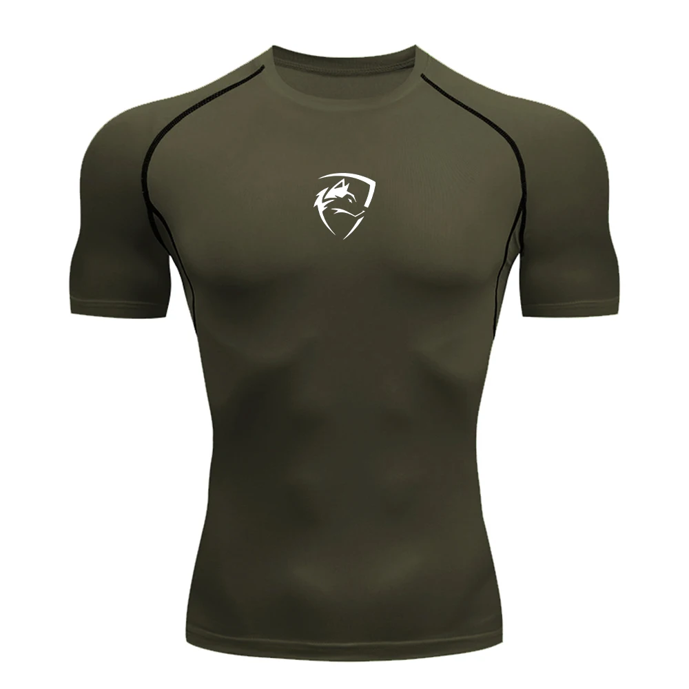 Men's Printed Compression T-Shirt Summer Style Wolf Print Fashionable Casual Crew Neck Short Sleeve Everyday Base Layer Shirt