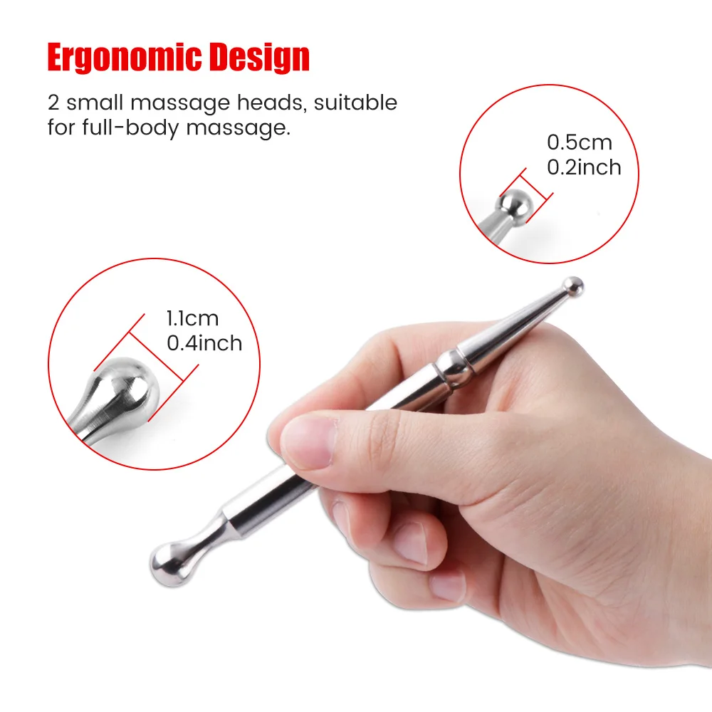 Stainless Steel Acupuncture Massage Pen Double Headed Body Point Probe Pen Deep Tissue Massage Tool for Face Reflexology Massage