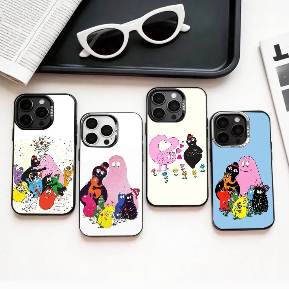 

T-Tiny Cute B-BarbapapaS Phone Case For iPhone17,16,15,14,13,12,11 Plus,Pro Max Colored Silver Plated Inside Cover