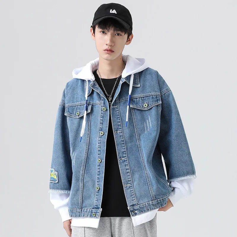 

Plus size 8XL denim jacket student coat men's autumn tooling jacket men's trend all-match patchwork jacket denim jacket men