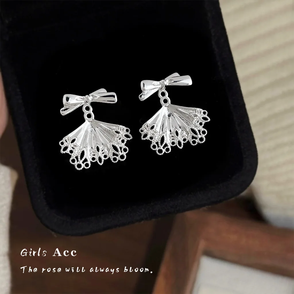 

French Ballet Style Women Niche Fashion Temperament Ear Studs Korean Sweet Gentle Hollow Bow Versatile Trendy Jewelry Earrings