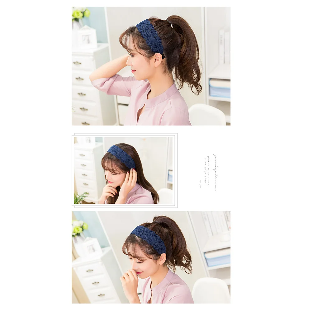 

2Pcs Women Girls Lace Headband Wide Non-Slip Hair Hoop Lightweight Handmade Elegant Charm Wear Perfect with Any