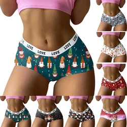 Christmas Print Panties Womens Plus Size Sexy Pants Fashionable Casual Christmas Gifts Ladies Boxer Underwear Breathable Shiny