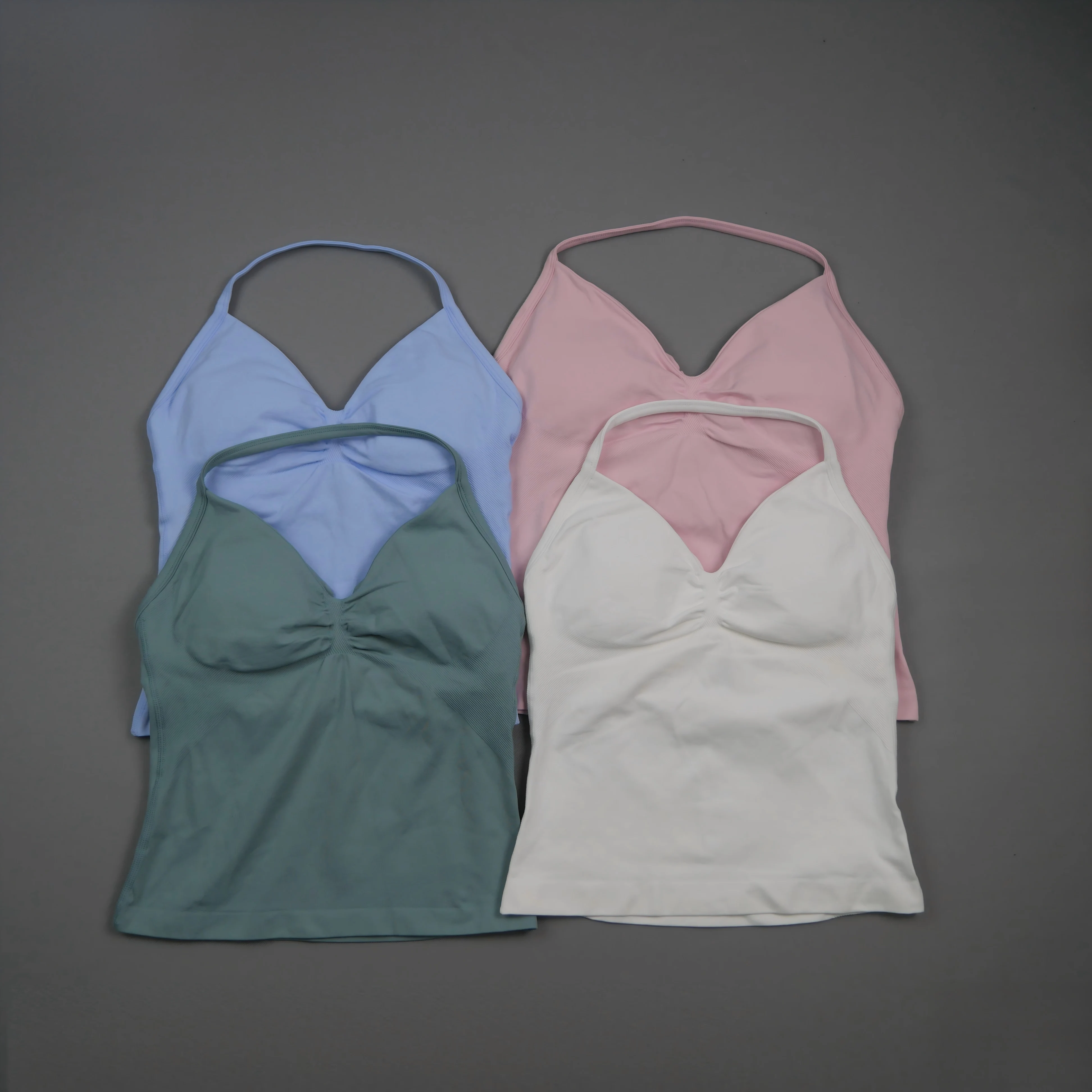 Women's Quick Dry Halter Yoga Tank Top Strappy Longline Seamless Ruched Backless Gym Activewear