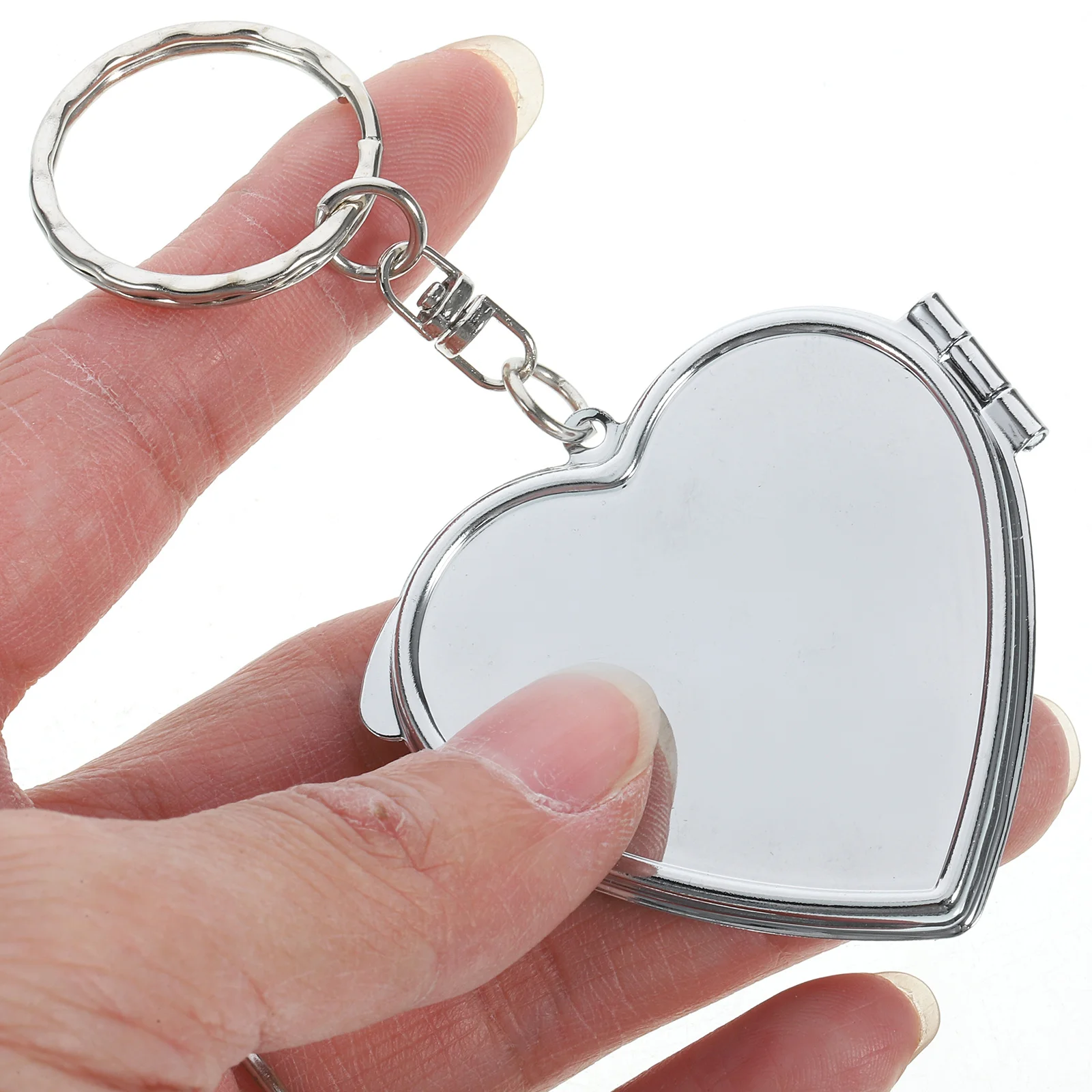 Espelho de metal em forma de coração compacto h realizado leve viagem pequeno bolso vaidade para mulher bolsa portátil verificação de maquiagem