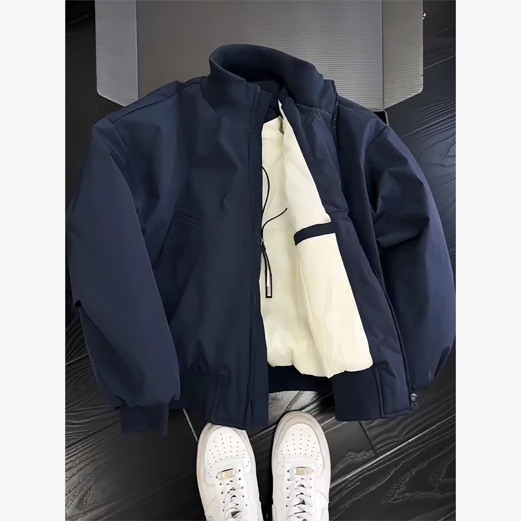 Thiened 가을 겨울 야구 스타일 코튼 코트 남성용 루즈핏 따뜻한 스탠드 칼라 아메리칸 MA 코트