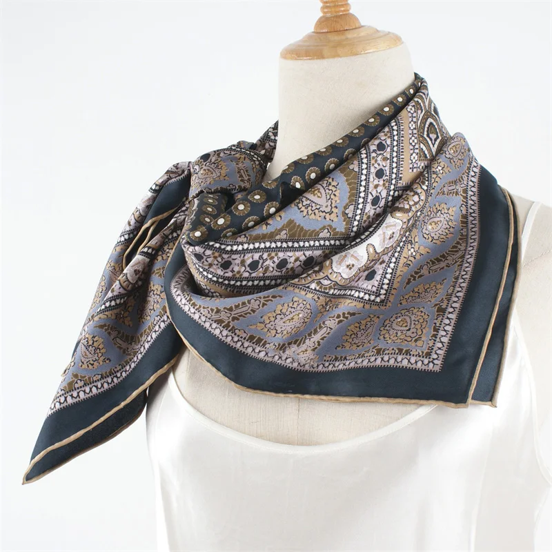 

Vintage Prints 100% Silk Scarf Shawl Womens Fashion Elegant Silk Neckerchief Wraps 90*90CM