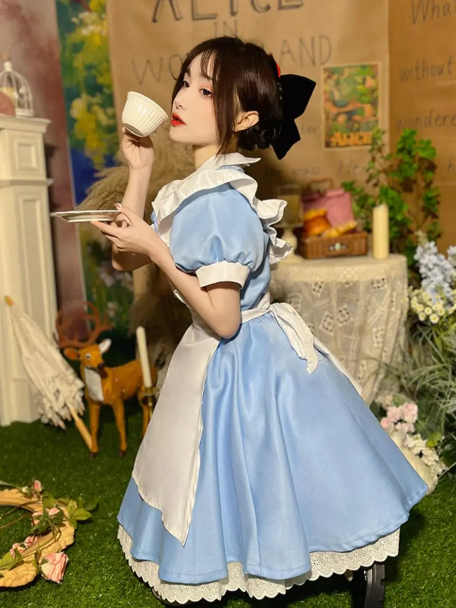 Blue Princ Alice in Wonderland Fing Dr Maids orm Halloween-kostuum Zoet Anti-aging Polyester Materiaal Dames C...
