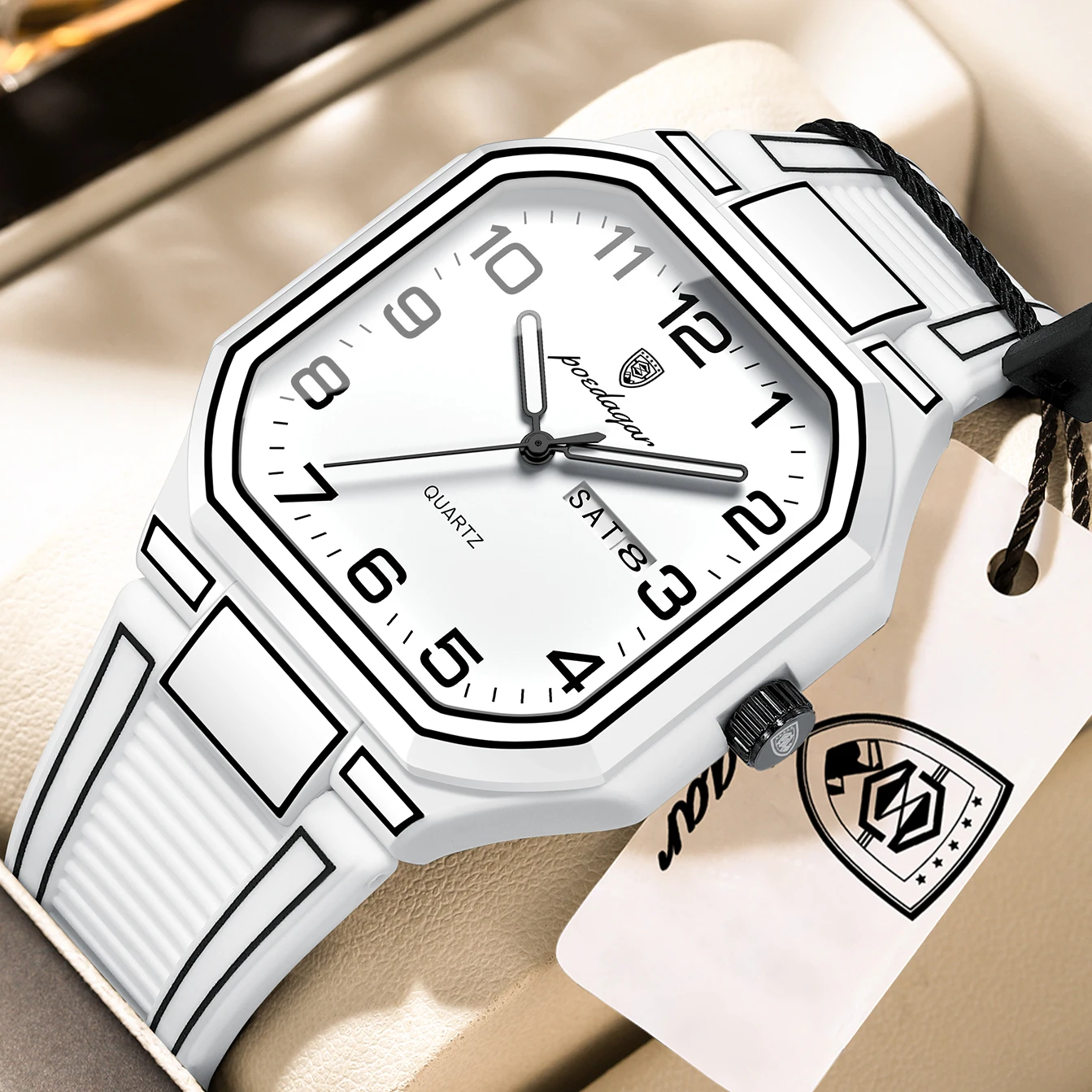 POEDAGAR Top Fashion Men's Watches Waterproof Luminous Date Week Men Watch Soft Silicone Quartz Original Creative Man Wristwatch
