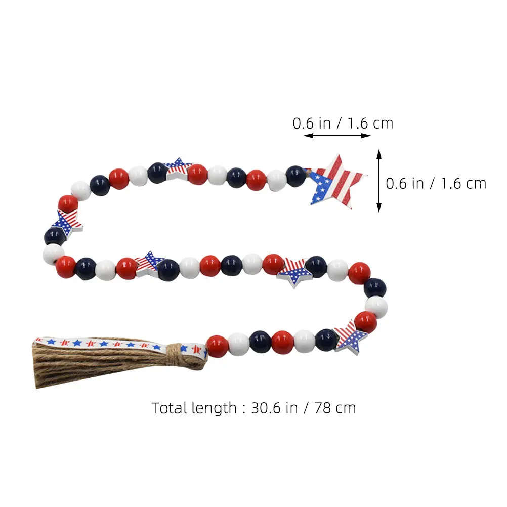 素朴な木製ビーズガーランドタッセル愛国的な独立記念日の装飾7月4日パーティーの飾り農家の装飾木製スタービーズ