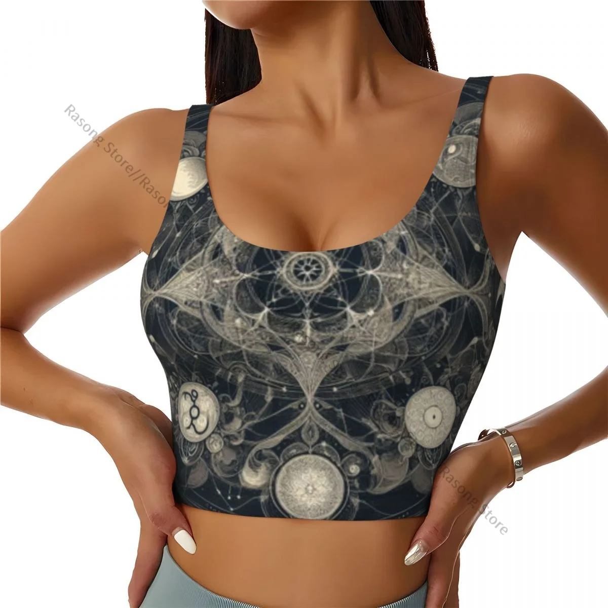 Yoga Vest Women Gym Sports Crop Tops Sacred Geometry Artwork Streetwear Workout Breathable Tank Top Female