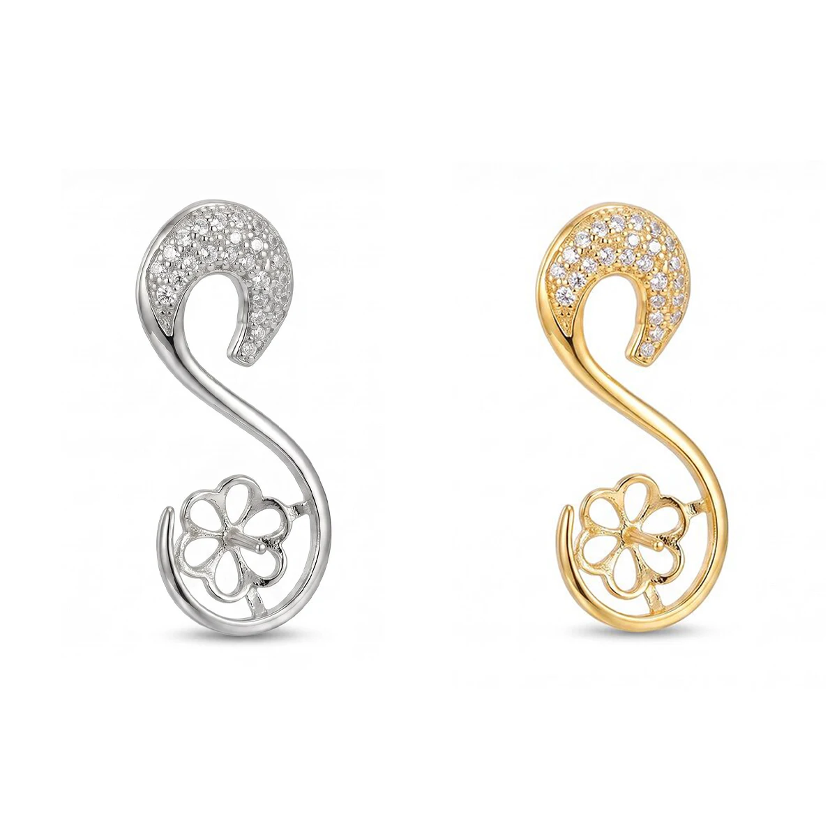 925 Sterling Silver Swan Neck Pendant Blank Base Fit For Round Bead Inlay DIY Necklace Charm Jewelry Making Accessories