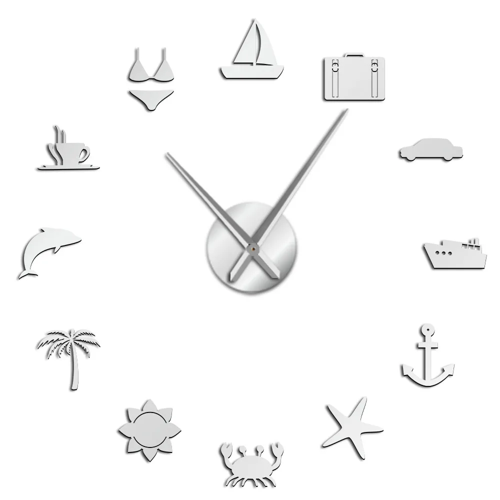 Travel DIY Big Wall Clock Traveling Fashion Home Decor Size Adjustable Large Frameless Watch Hawaii Trip Summer Vacation Wall Cl