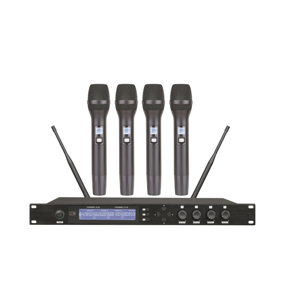 

S680 4WD Quattro Wireless DJ Karaoke Microphone System 4 Haneheld Lapel Table Conference Mics