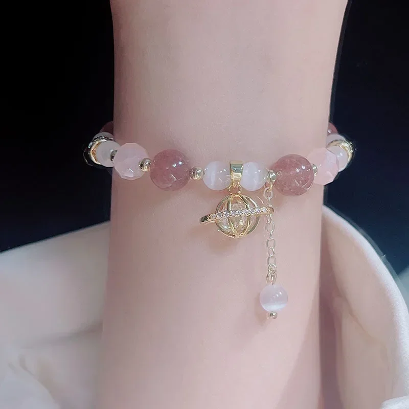 Original Design Planet Bracelet Female Drawable Adjustable Strawberry Quartz Amethyst Citrine Bracelet Gifts for Girlfriend