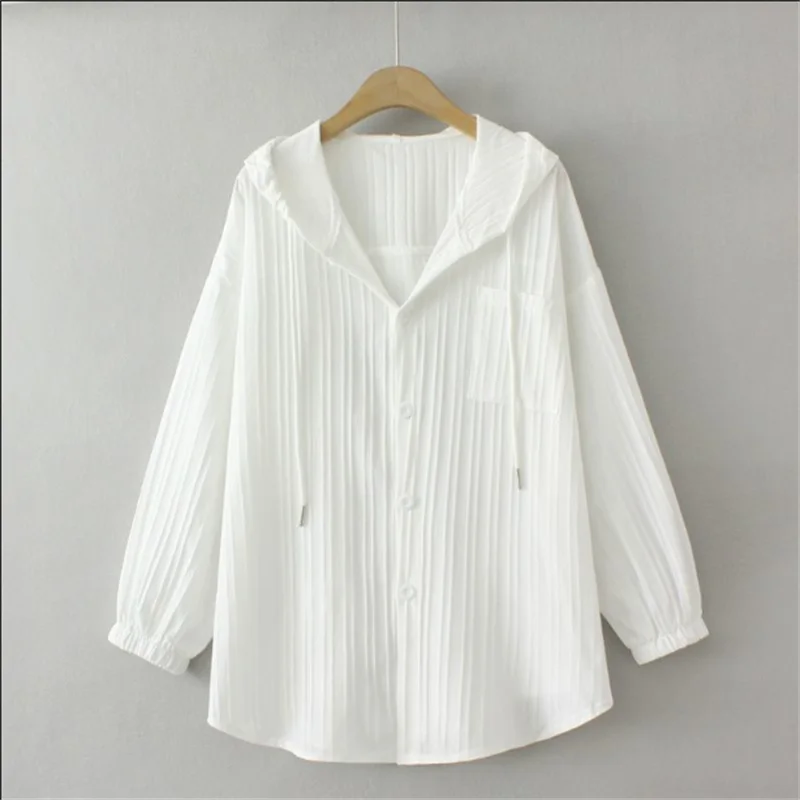 Korean Women Xiaoxiangfeng Cardigan Jacket Sun Protection Jacket Summer Female Thin Style Loose Fit Hooded Sunscreen Coat