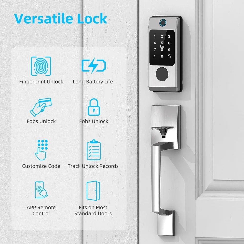 WiFi-Fronttürschloss-Set – Miuedo Keyless Entry Türschlösser-Griff-Set, Fingerabdruck Smart Alexa Keypad – Smart Deadbolt Lock mit