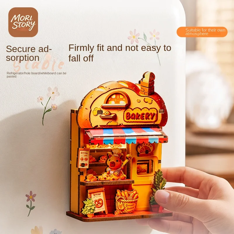 DIY Wooden Fairy Tale Miniature House Model Magnetic Desktop Decor Refrigerator Magnet Creative Gift for Friends Assembled Craft