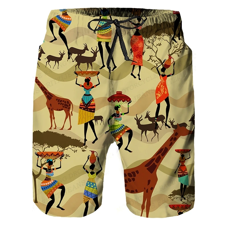 New African Men Beach Shorts Summer Swimwear Shorts Men Surfing Board Shorts Quick Dry Casual Sportwear Swimming Trunks Boy