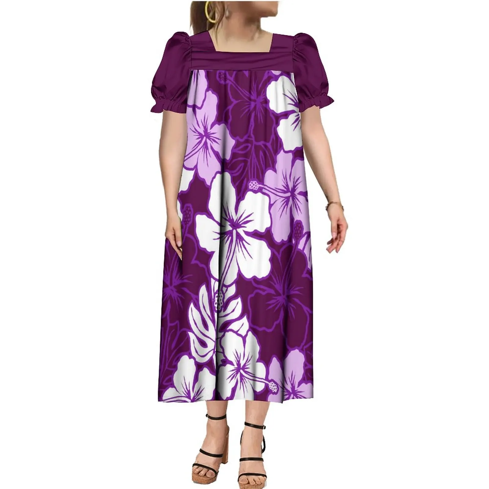 

Mumu Women'S Short Sleeve Dress Micronesia Island Design Pattern Midi Party Women'S Loose Dress