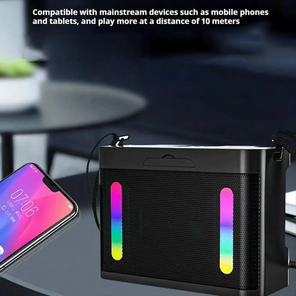 

Беспроводная Bluetooth-колонка AS62 с сабвуфером, разноцветной подсветкой, портативная, для семейных вечеринок, караоке-машина с 2 микрофонами, стерео