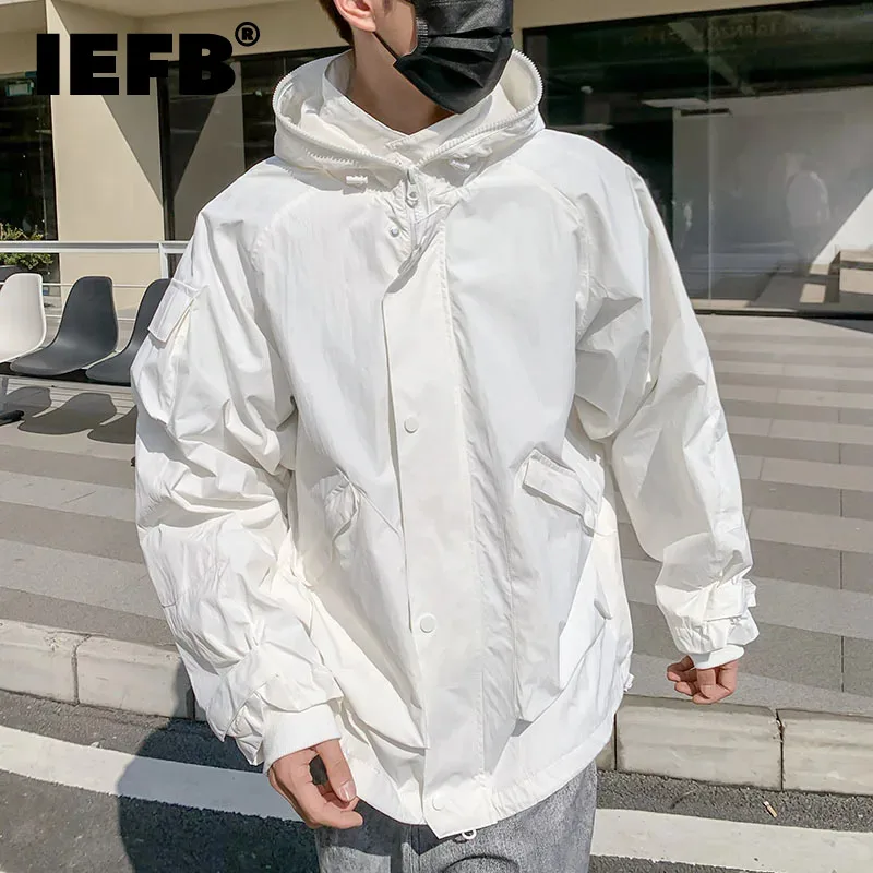 

IEFB Spring Summer New Hooded Jacket 2024 New Fashion Casual Loose Male Clothing Long Sleeve Solid Color Pocket Top 9C5221