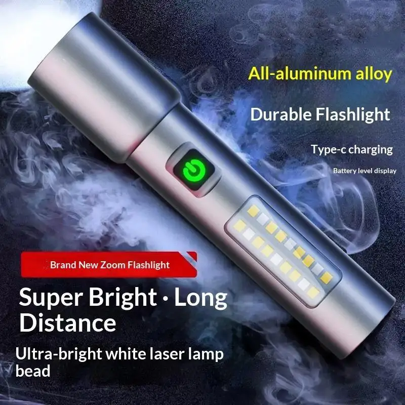 1PcAluminum Alloy Super Bright Flashlight With Zoom Battery Display And Type C Charging Perfect For Camping Hiking Emergency Us
