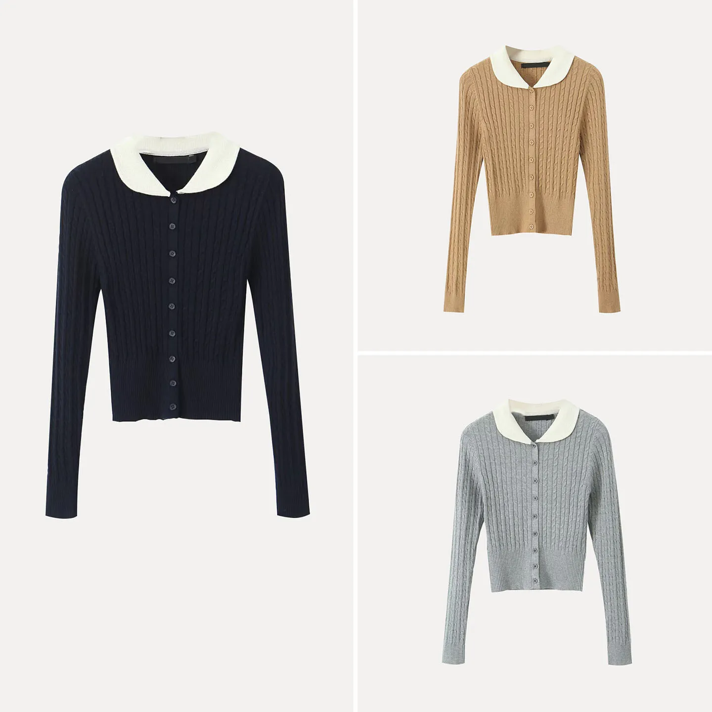 

Casual Style Knitted Sweater Turn-down Collar Color Block Versatile Women's Fashion Autumn 2025 Polyester Fiber Long Sleeve