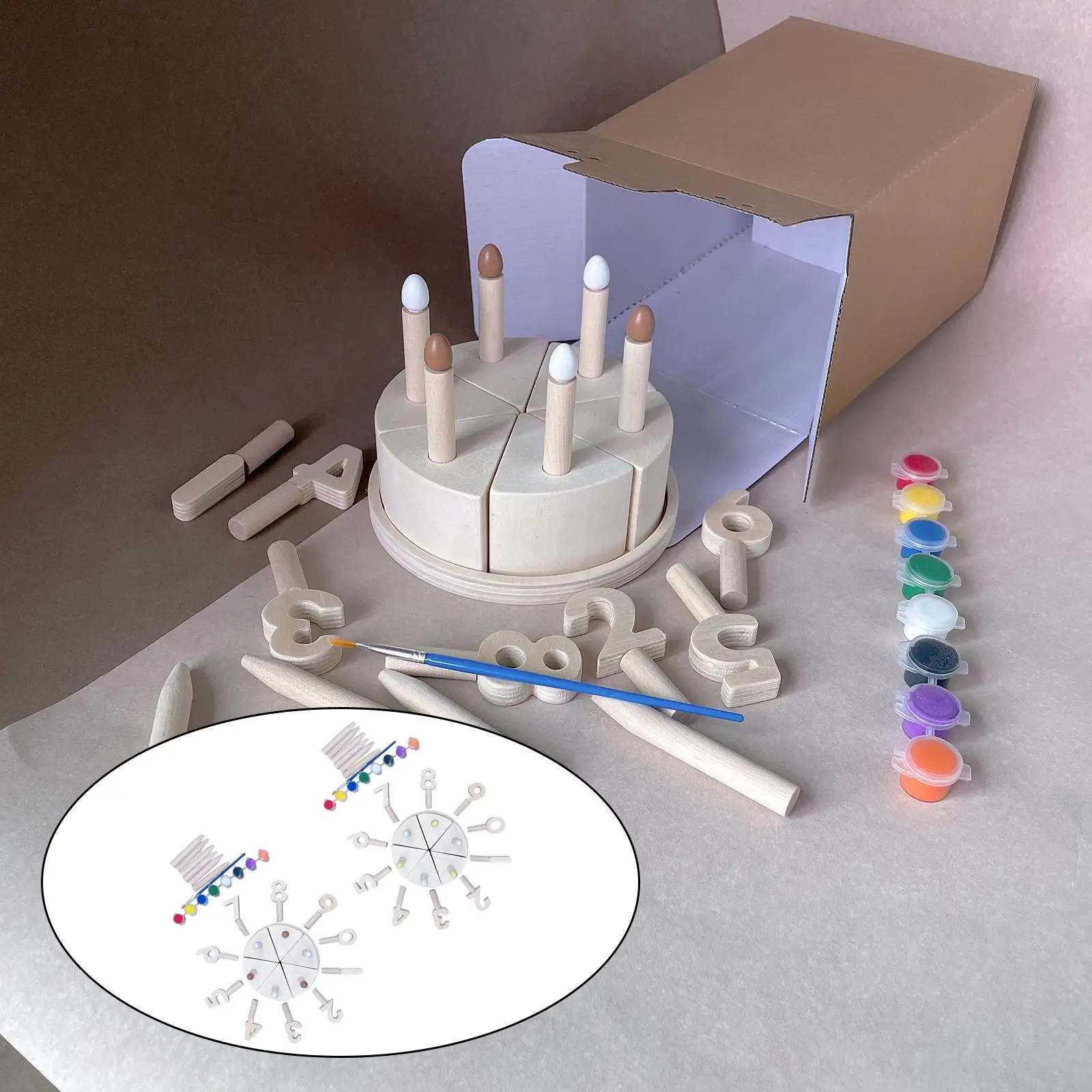 DIY Wooden Birthday Cake Painting Kit toy Pretend kids children play Boys Girls