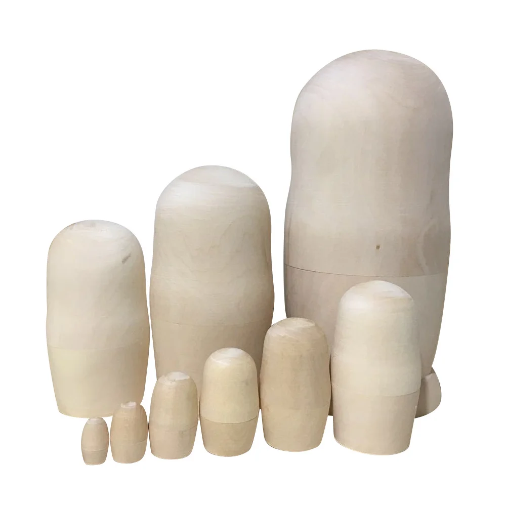 

1 set 1 Set Diy Matryoshka Unfinished Wooden Babushka Kit Smooth Surface Unpainted Russian Nesting Blank Matrioska