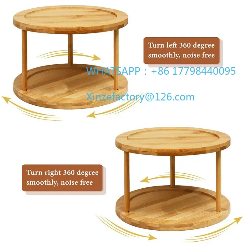 Customizable Bamboo turntable spice rack 2-layer bamboo kitchen counter top cabinet, rotary condiment storage box, cosmetics she