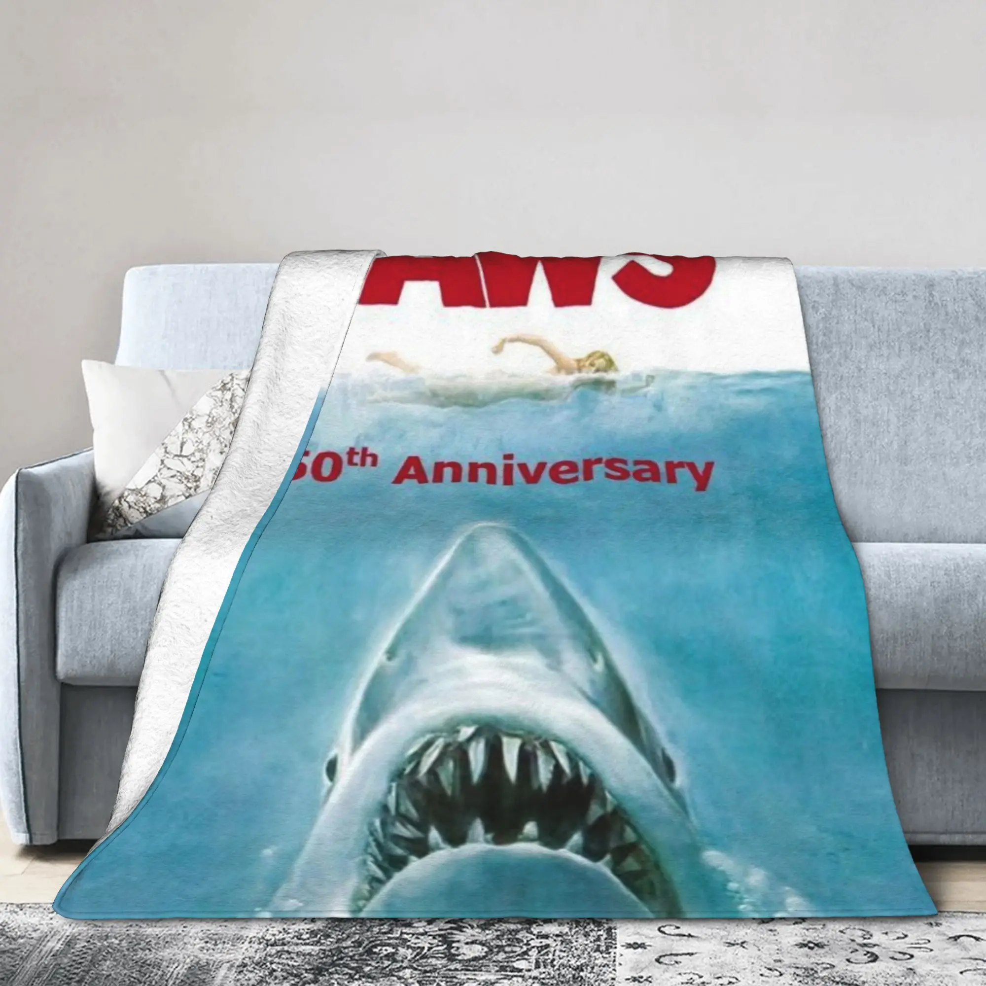 Novelty Design Jaws th Anniversary Blanket Super Soft Fleece  Cozy Throw Blanket Machine Washable