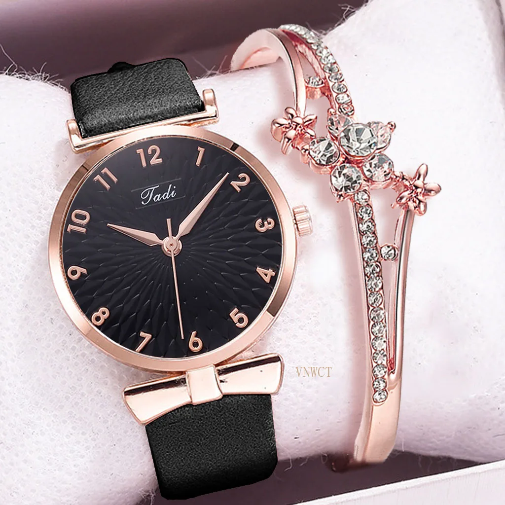 Fashion Women Watches Bracelet Set Flowers Ladies belt Watch Casual Leather Quartz Wristwatch Clock Gifts Relogio Feminino