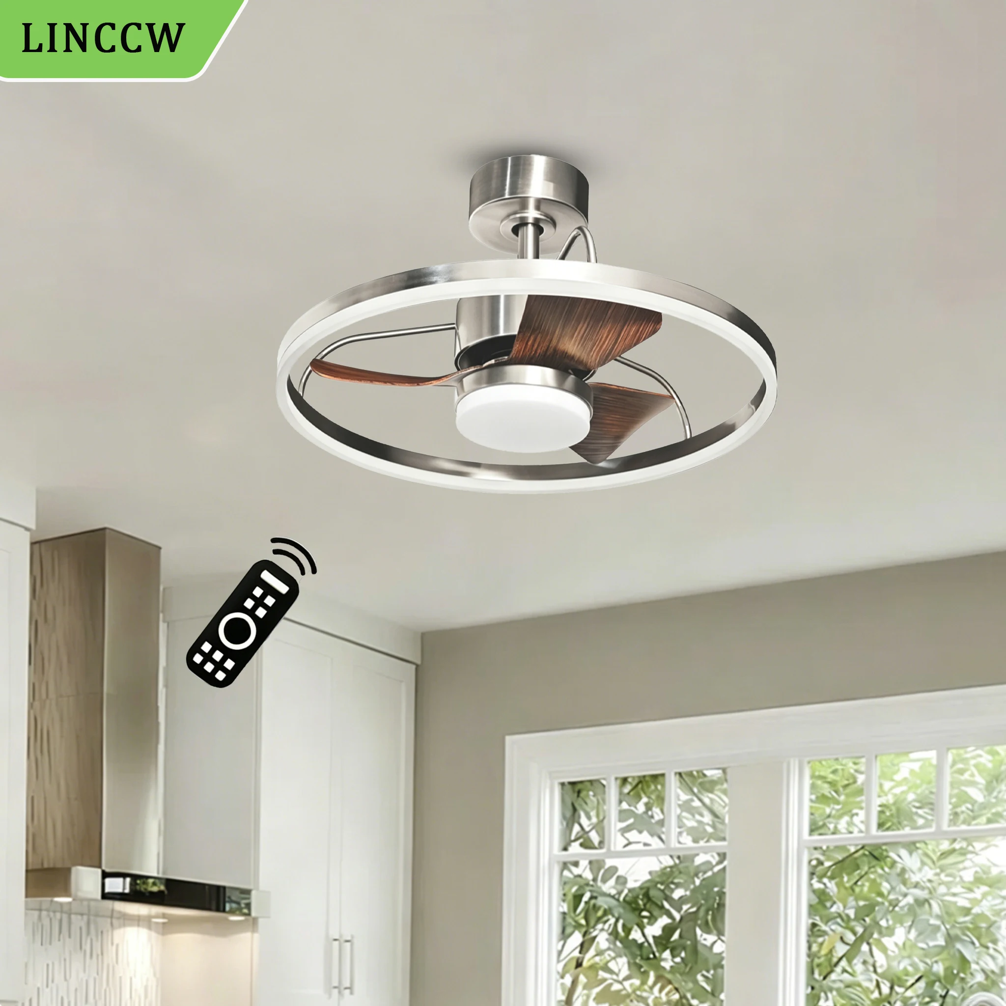 24 Inch Low Profile Ceiling Fan with Light and Remote Quiet DC Motor Ceiling Fan Simple Restaurant Retro Living Room Bedroom