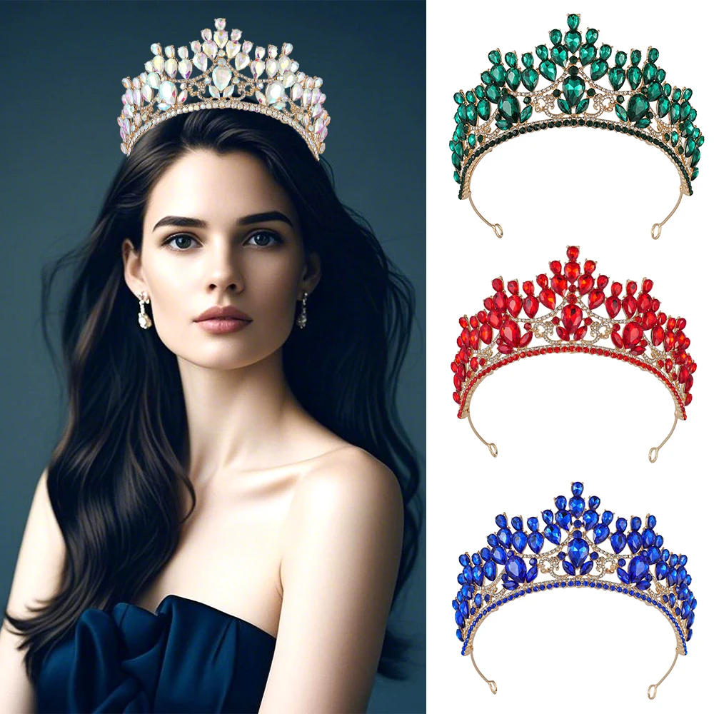 المبيعات الساخنة متعدد الألوان التيجان الطرف والتيجان للنساء كريستال الأميرة تاج حجر الراين الشعر مجوهرات أغطية الرأس وصيفه الشرف