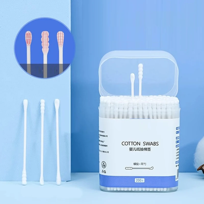

200Pcs/Box Double Head Multi-purpose Fluorescent Agent Free Cleaning Tampons Cotton Buds Baby Nursing Supplies Baby Cotton Swab