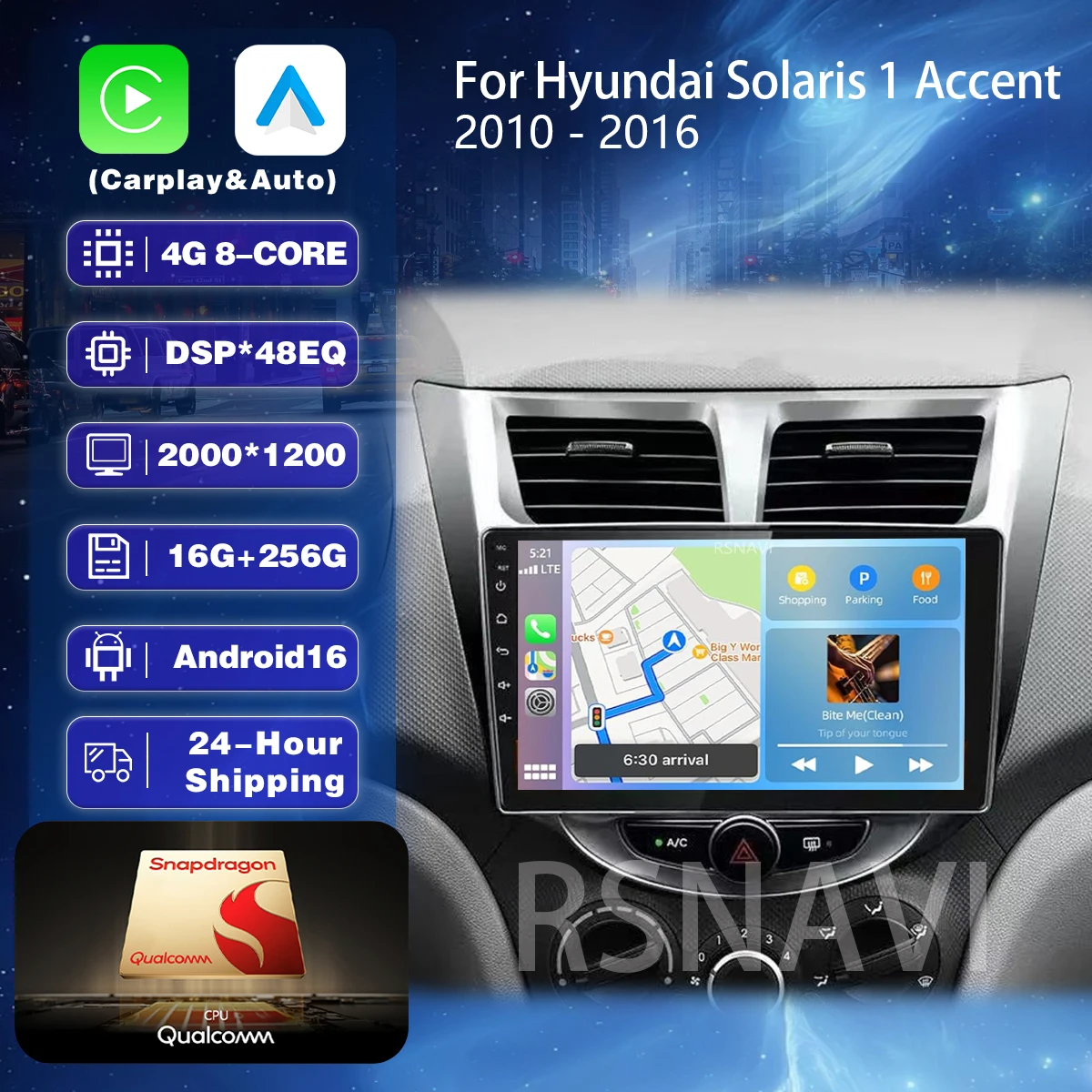 Plug and Play Android 16 Player For Hyundai Solaris Accent 1 2010 - 2016 Carplay Car Radio Multimedia Auto Autoradio Stereo GPS