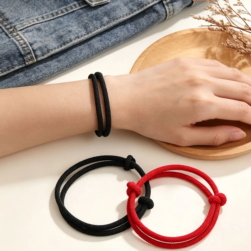 Handmade Adjustable Rope Bracelet for Men, 4mm Thin String Lucky Thread Bracelet, Couple Relationship Bracelets Gift for Him