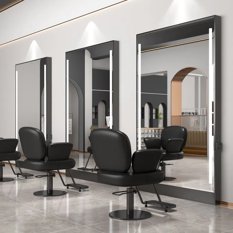 

Barber Shop Mirror Table, Special Hair Salon, Perm, Dye And Cut Hair, Stainless Steel Floor Double-sided Integrated Mirror