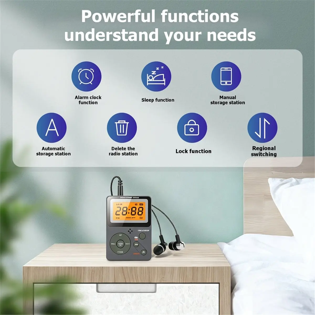 【MUST-HAVE LIST】 Portable AM FM Radio Pocket with LCD Screen Stereo Earphone Jack Sleep Timer Alarms Clock for Outdoor