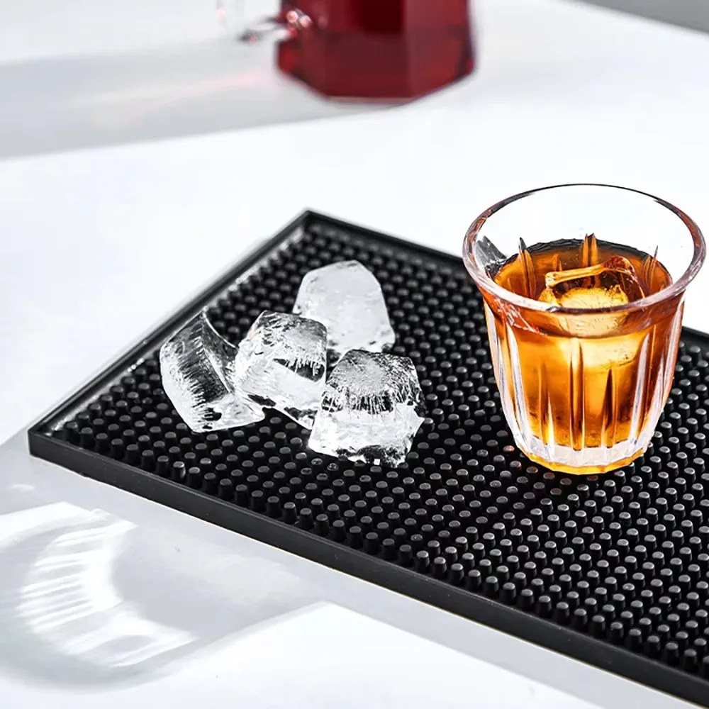 Rubber Bar Mat Coasters Coffee Countertop Spill Mats Bar Service Mat Dish Glass Drying Mat for Barista Cocktail Bartender Black
