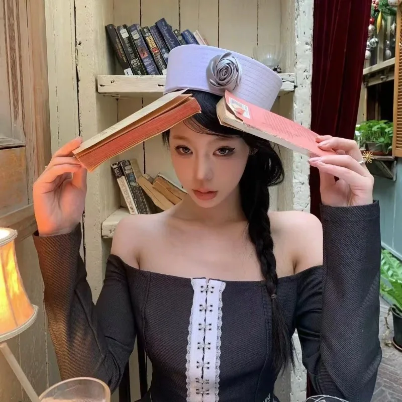 Ins Viral Cute White Beret Nautical Sailor Hat Flip Brim Korean Sweet JK Rose Headwear Party Masquerade Fashion Decor Cap