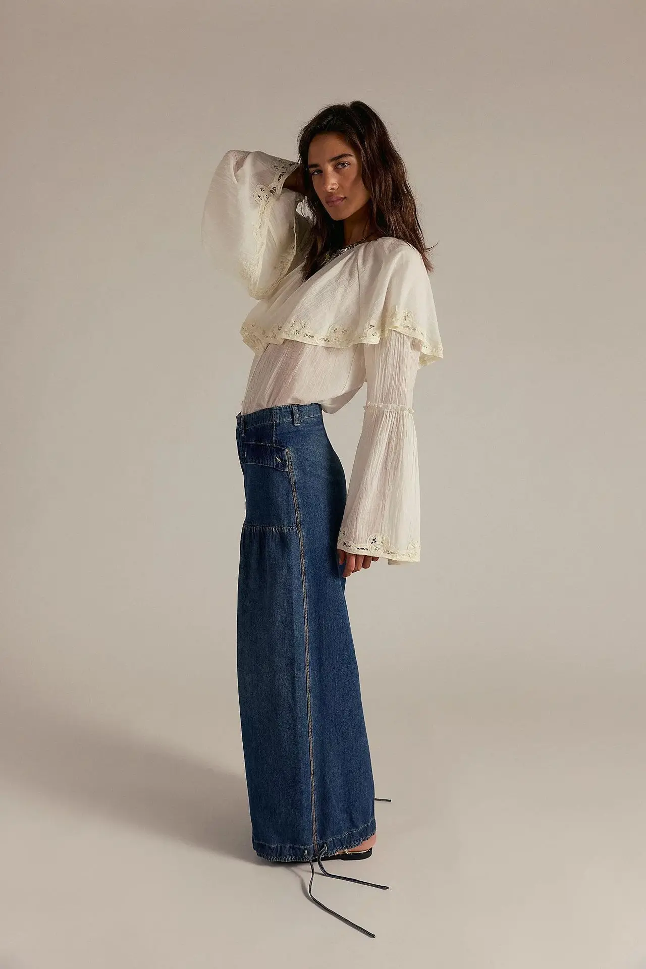 Women's Dark Blue Cargo Jeans High Waist Baggy Denim Jogger Pants Ropa Para Mujer