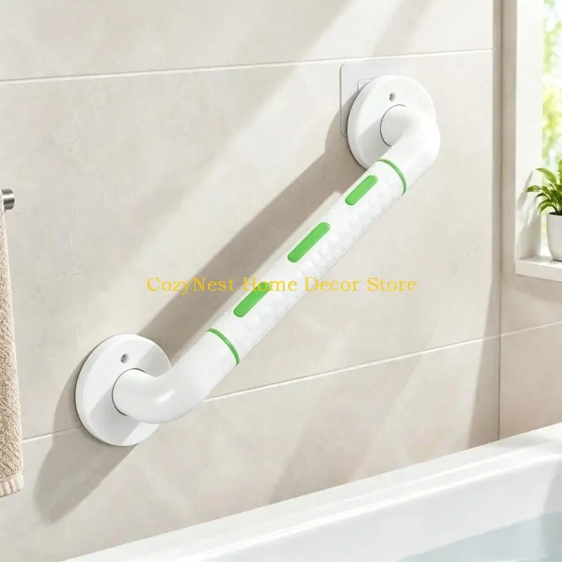 92MF Fixed Wall Bathroom Handhold with Low-Light Visual Markers, Textured Grip, and Included Installation Hardware Set