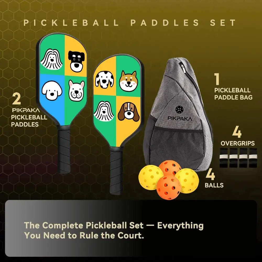

Pickleball Paddle Set Lightweight Fiberglass 13MM Honeycomb Core Durable Racket with Balls Bag Grip Tape Simple Cute Dog