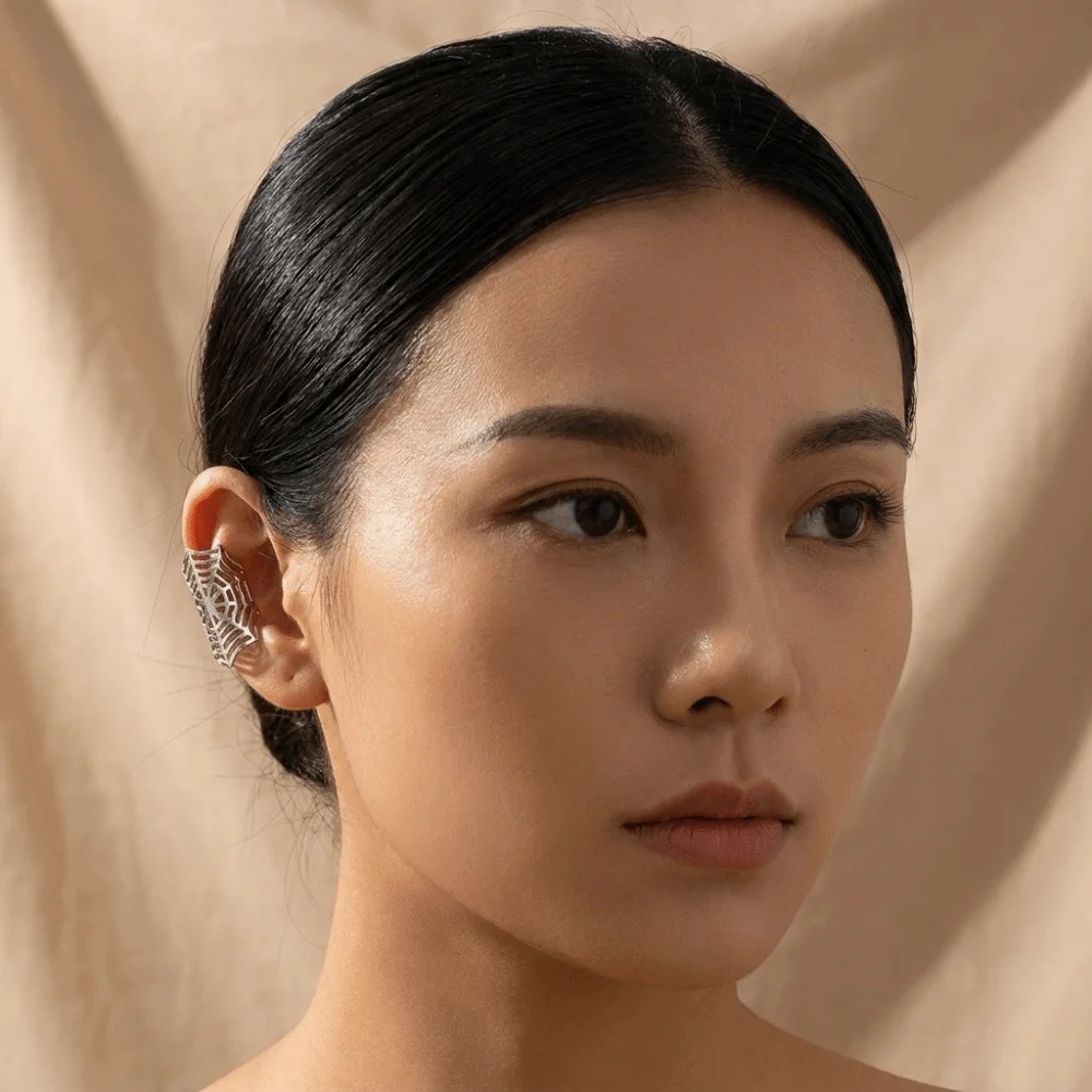Fashion Metal Spider Web Ear Cuff Minimalism No Piercing Stud Earrings Gothic Fake Cartilage Clip Ear Buckle Men