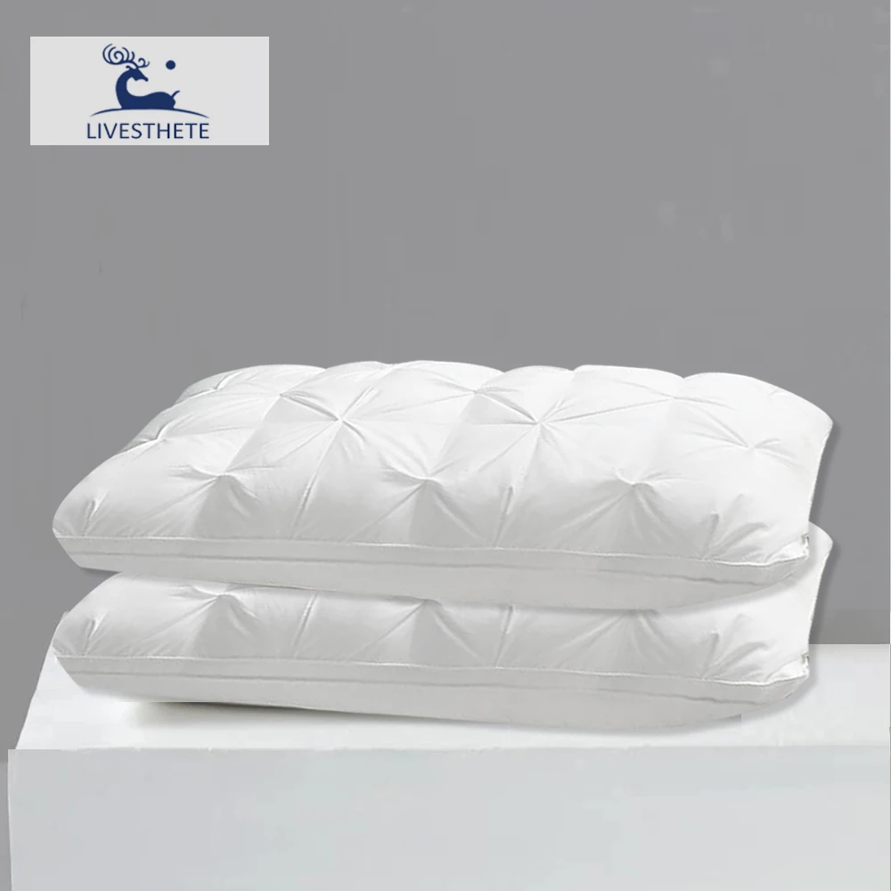 Liv-Esthete 2024 Winter 100% Goose Down Pillow Warm Gift Down-proof Queen King 100% Cotton Neck Protection Sleep Bed Pillows