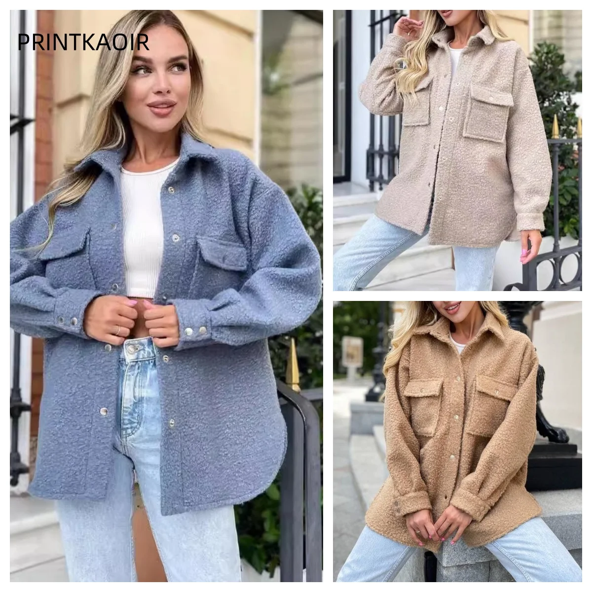 EWomen'S Winter Jacket Fleece Shirt Jacket Oversized Button Down Long Shacket Jacket With Pockets Korean Reviews Many Clothes