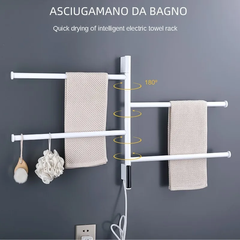 Intelligent Towel Rack Stainless Steel Heating Bath Towel Rack Bathroom Rotating Drying Sterilization Wall Hanging Towel Warmers