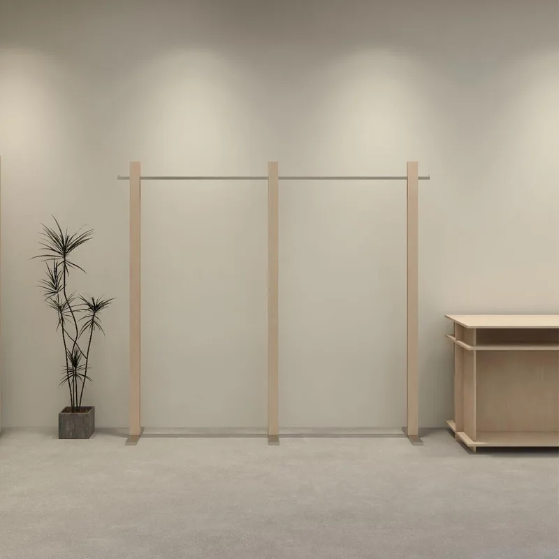 Stainless steel floor-to-ceiling solid wood middle island rack clothing store display rack birch ocean board clothes rack